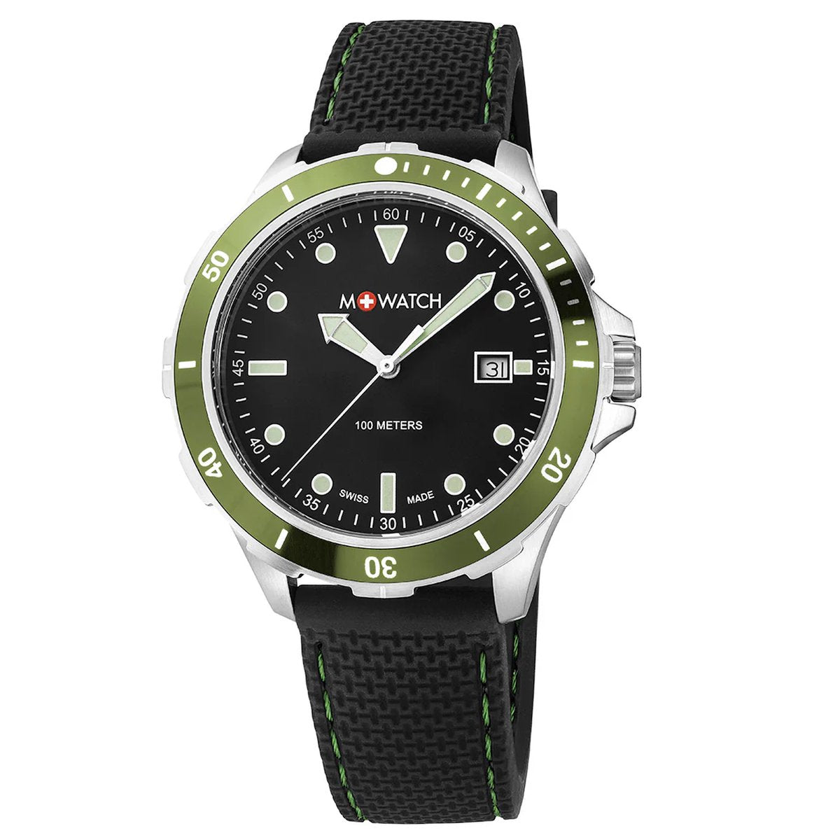 M+Watch by Mondaine Green Bezel Men's watch 42mm