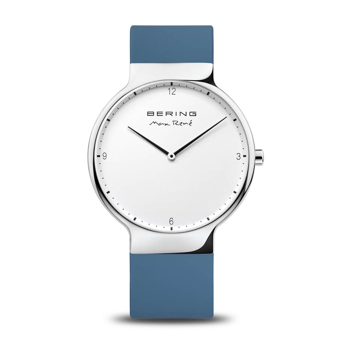 Stijlvol Bering Herenhorloge Grijs RVS met Blauw Siliconen Band - 37-40mm