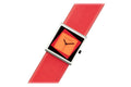 Rolf Cremer dameshorloge Yess 34mm met vierkante rood-oranje wijzerplaat en rood leren bandje. Trendy design voor modebewuste vrouwen.