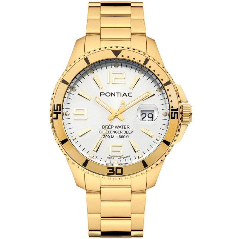 Pontiac Deep Water Swiss Made Goud Duikhorloge 20ATM 43mm - horlogeoutlet.nl