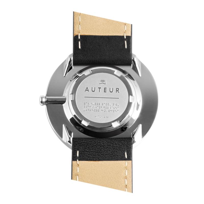 Auteur Watches Moonlight Dawn - Extra Plat Designhorloge Zwart Leer 39mm - horlogeoutlet.nl