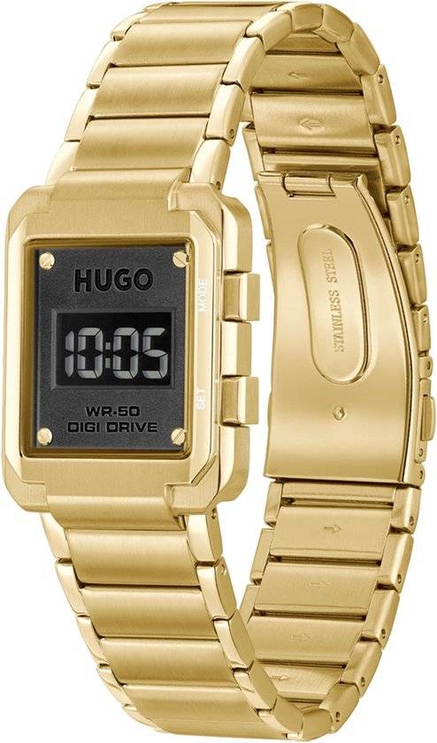 Hugo Boss Orange Thrive HU1530359 herenhorloge 30x40mm met goudkleurige metalen band en digitaal display, stijlvol voor moderne heren.