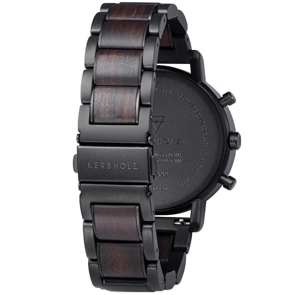 Kerbholz Johann Houten Horloge Sandalwood Black Steel XL 45mm - horlogeoutlet.nl