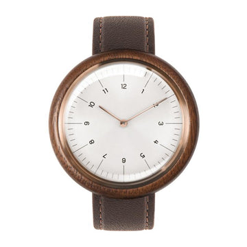 Auteur Watches Revolution IV - Swiss Made Houten Herenhorloge Bruin Leer 43mm - horlogeoutlet.nl