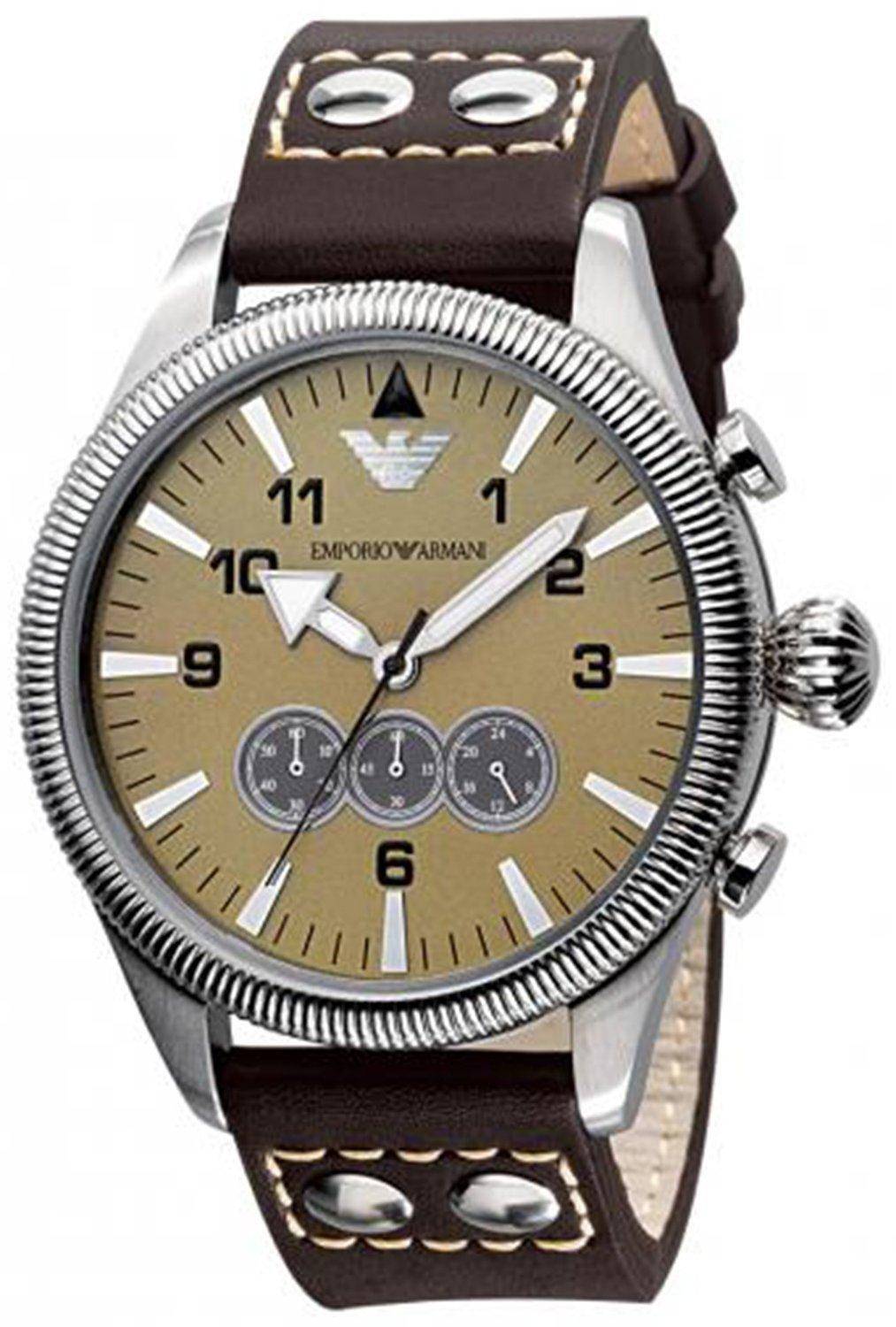 Armani Herenhorloge Zilverkleurig RVS Bruin Leer - 41-45mm
