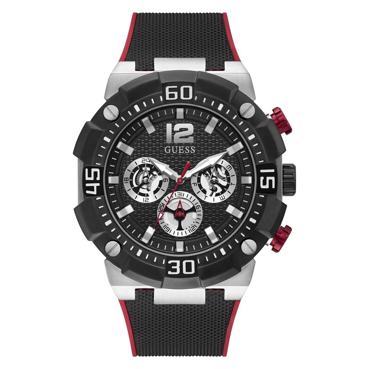 Guess Herenhorloge Zwart Silicone Grijs RVS 46-52mm