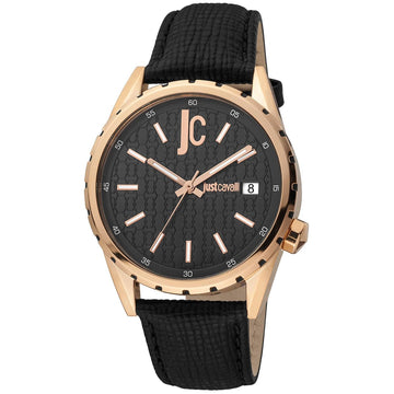Just Cavalli Herenhorloge Zwart Leer & Roze RVS - 41-45mm