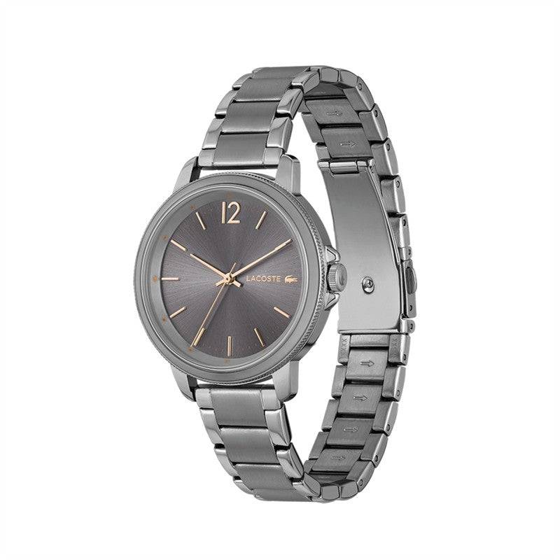 Lacoste horloge dames - LC2001220 met grijze roestvrijstalen band en minimalistische wijzerplaat van 38mm. Elegant dameshorloge voor elke gelegenheid.