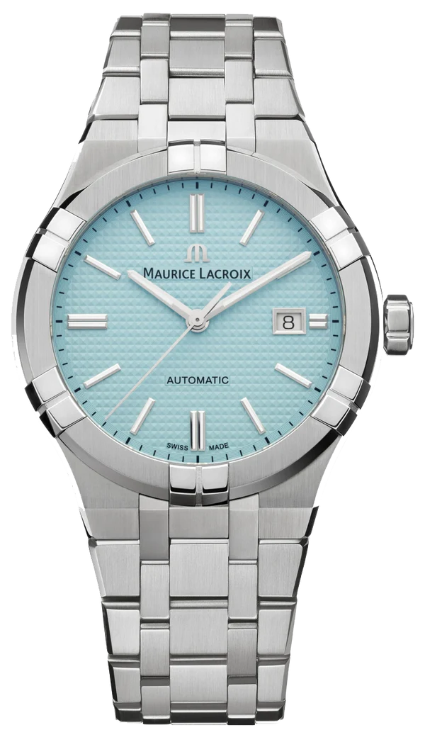 Maurice Lacroix Aikon Automatic Date Limited Edition Herenhorloge 42mm met turquoise wijzerplaat en roestvrijstalen band, Swiss Made precisie.