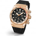 TW Steel ACE403 Swiss Made herenhorloge 44mm met zwarte wijzerplaat, roségouden kast en zwarte siliconen band, waterdicht tot 30 ATM.
