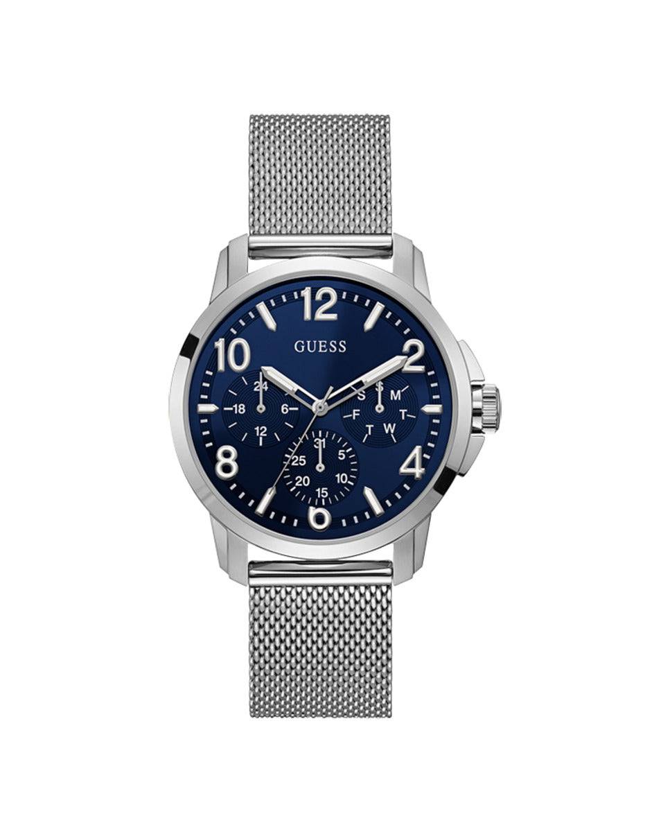 Guess Herenhorloge W1040G1 - Stijlvol RVS Zilverkleurig met Blauwe Wijzerplaat 41-45mm