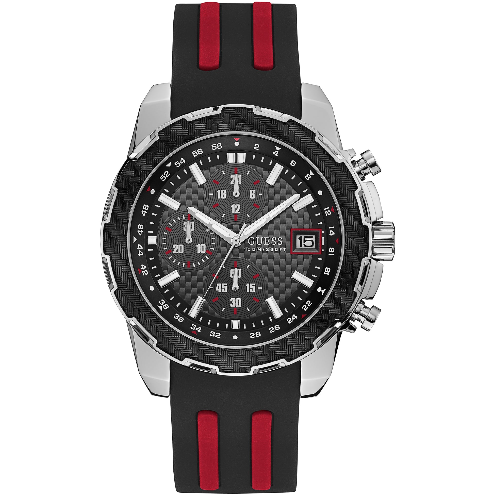 Guess Herenhorloge Zwart/Grijs RVS Silicone 46-52mm