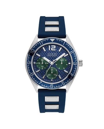 Guess Herenhorloge Blauw RVS Silicone Band 46-52mm