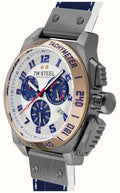 TW Steel Damon Hill Chronograph Limited Edition herenhorloge 46mm met blauw-witte wijzerplaat, tachymeter en leren band.