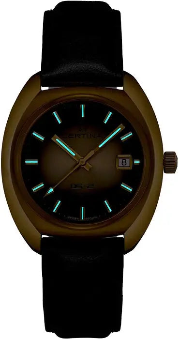 Certina DS-2 Powermatic 80 - C0244073736100 herenhorloge 40mm met zwart lederen band en lichtgevende wijzers, Swiss Made precisie.