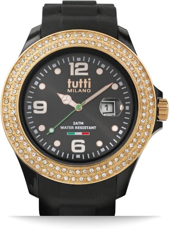 Tutti Milano Cristallo Horloge Zwart XL 48 mm - horlogeoutlet.nl