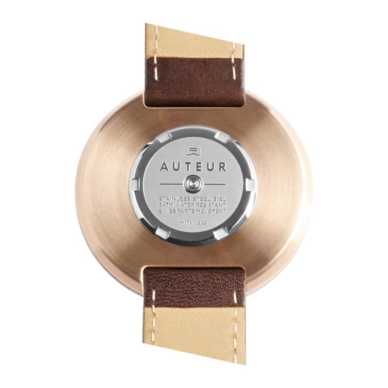 Auteur Watches Revolution IV - Swiss Made Houten Herenhorloge Bruin Leer 43mm - horlogeoutlet.nl