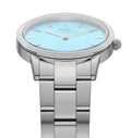 Daniel Wellington Iconic Link Capri Horloge 32mm DW met lichtblauwe wijzerplaat en zilverkleurige schakelband, damesmodel DW00100541.