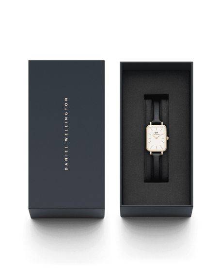 Daniel Wellington Quadro Pressed Sheffield DW00100559 20mm dames horloge met rechthoekige witte wijzerplaat en zwarte leren band. Elegant accessoire uit de categorie sieraden en horloges.