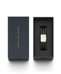 Daniel Wellington Quadro Pressed Sheffield DW00100559 20mm dames horloge met rechthoekige wijzerplaat en zwarte leren band in luxe geschenkverpakking. Elegant accessoire voor dames in de categorie horloges.