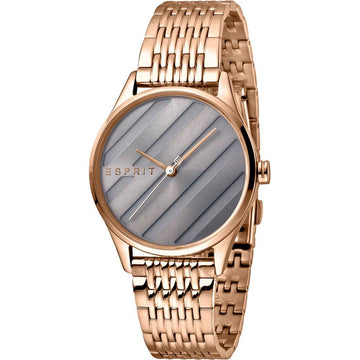 Esprit ES1L029M0065 horloge met roségouden schakelband en grijs gestreepte wijzerplaat, modieus E.ASY damesontwerp van 32mm.