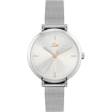Lacoste Dameshorloge 32mm - Geneva met zilverkleurige mesh band en minimalistisch wijzerplaatontwerp. Elegant dameshorloge voor elke gelegenheid.