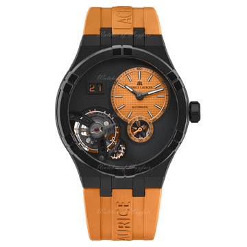 Maurice Lacroix Aikon Master Herenhorloge 45mm met oranje rubberen band en opengewerkte wijzerplaat, Swiss Made automatisch uurwerk.