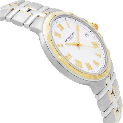 Raymond Weil Parsifal 5180-STP-00308 dameshorloge 30mm met Zwitsers vakmanschap, zilveren en gouden accenten, en Romeinse cijfers.