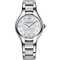 Raymond Weil Noemia 5127-ST-00985 dameshorloge 27mm met zilverkleurige roestvrijstalen band en parelmoeren wijzerplaat met diamanten accenten.